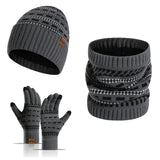 3-teiliges Winterset mit Mütze, Handschuhen und Schal – Dunkelgrau