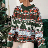 Carolin | Damen-Weihnachtspullover mit Rentiermuster – Grün