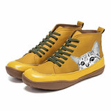 Monika | Damen High-Top Sneaker mit Katzenmotiv – Gelb
