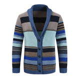 James | Herren gestreifter Cardigan mit Knöpfen – Blau