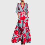 Damen-Maxikleid mit Schlitz – Blau Rot