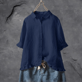 Nina | Baumwollhemd Damen mit dekorativen Rüschen – Marineblau