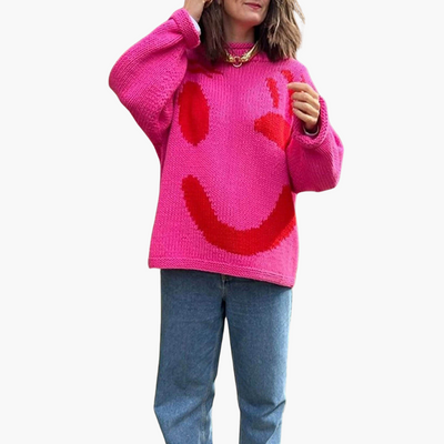 Strickpullover für Damen - mit Oversize-Passform und Smiley-Motiv