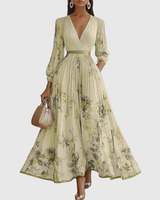 Isabella | Damen Ärmelloses Geplissiertes Blumen Midi Kleid – Gelb