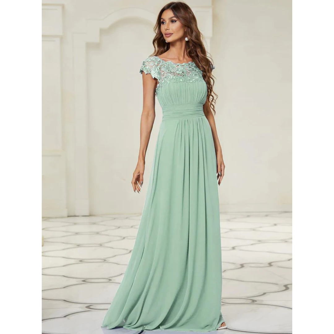 Damen Plissee-Kleid mit Rund Ausschnitt | Maxi