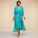 Cindy | Damen Chiffonkleid V-Ausschnitt – Chiffon Kleid V-Neck Elegant 2026 – Marineblau