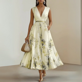 Claudia | Damen Fließendes Ärmelloses Sommer Maxikleid – Gelb