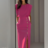 Midi-Kleid für Damen mit Seitenschlitz – Knallpink