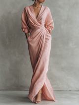 Sandra | Damen Minimalistisches Maxikleid V-Ausschnitt – Maxi Minimal V-Neck 2026 – Rosa