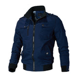 Herren Canvas-Bomberjacke mit Rippbündchen und Brusttaschen – Blau
