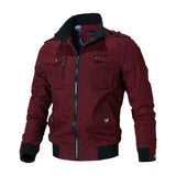 Herren Canvas-Bomberjacke mit Rippbündchen und Brusttaschen – Rot