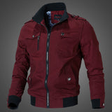 Herren Canvas-Bomberjacke mit Schulterklappen und Front-Reißverschluss – Weinrot