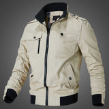 Herren Canvas-Bomberjacke mit Schulterklappen und Front-Reißverschluss – Khaki