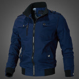 Herren Canvas-Bomberjacke mit Schulterklappen und Front-Reißverschluss – Dunkelindigo