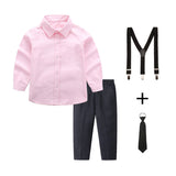 Damen elegantes Baumwollhemd mit schicken Hosen und Hosenträgern Drune – Rosa