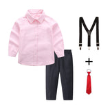 Damen elegantes Baumwollhemd mit schicken Hosen und Hosenträgern Drune – Pink
