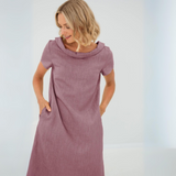 Damen Mini-Kleid mit kurzen Ärmeln und Taschen – Lila