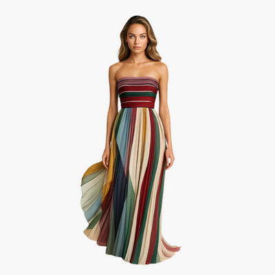 Maxikleid für Damen - Trägerlos, bunt gestreift & elegant