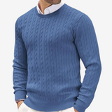 Florian | Herren Frühling Rundhals Strickpullover mit Zopfmuster – Blau