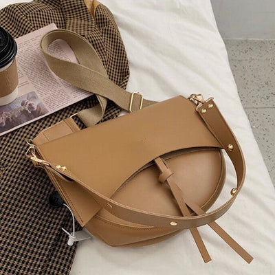 Vintage Damen Schultertasche – Vegan Leder mit Pouch & Canvas Gurt