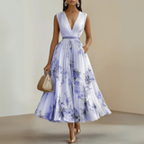Claudia | Damen Fließendes Ärmelloses Sommer Maxikleid – Lila