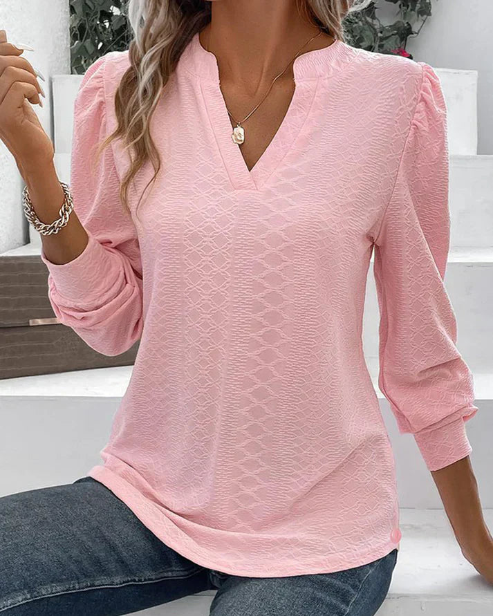 Bryer® | Rosafarbene Bluse mit langen Ärmeln und V-Ausschnitt