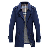 Herren Trenchcoat mit gesteppter Thermofütterung und kariertem Innenfutter – Dunkelblau
