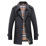 Herren Trenchcoat mit kariertem Innenfutter und Schulterklappen – Schwarz