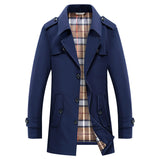 Herren Trenchcoat mit kariertem Innenfutter und Schulterklappen – Dunkelblau