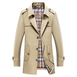 Herren Trenchcoat mit kariertem Innenfutter und Schulterklappen – Khaki