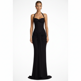 Celine Damen Neckholder Maxikleid mit Raffung – Hochzeitsgast – Schwarz