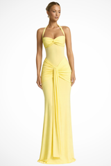 Celine Damen Neckholder Maxikleid mit Raffung – Hochzeitsgast – Gelb