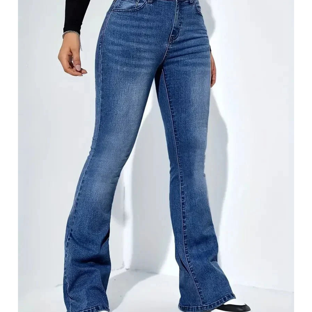 Damen Stylische Hochtaillierte Ausgestellte Jeans | Elegant
