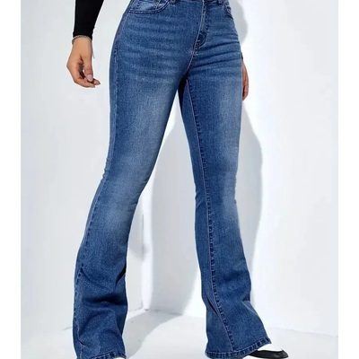 Damen Stylische Hochtaillierte Ausgestellte Jeans | Elegant