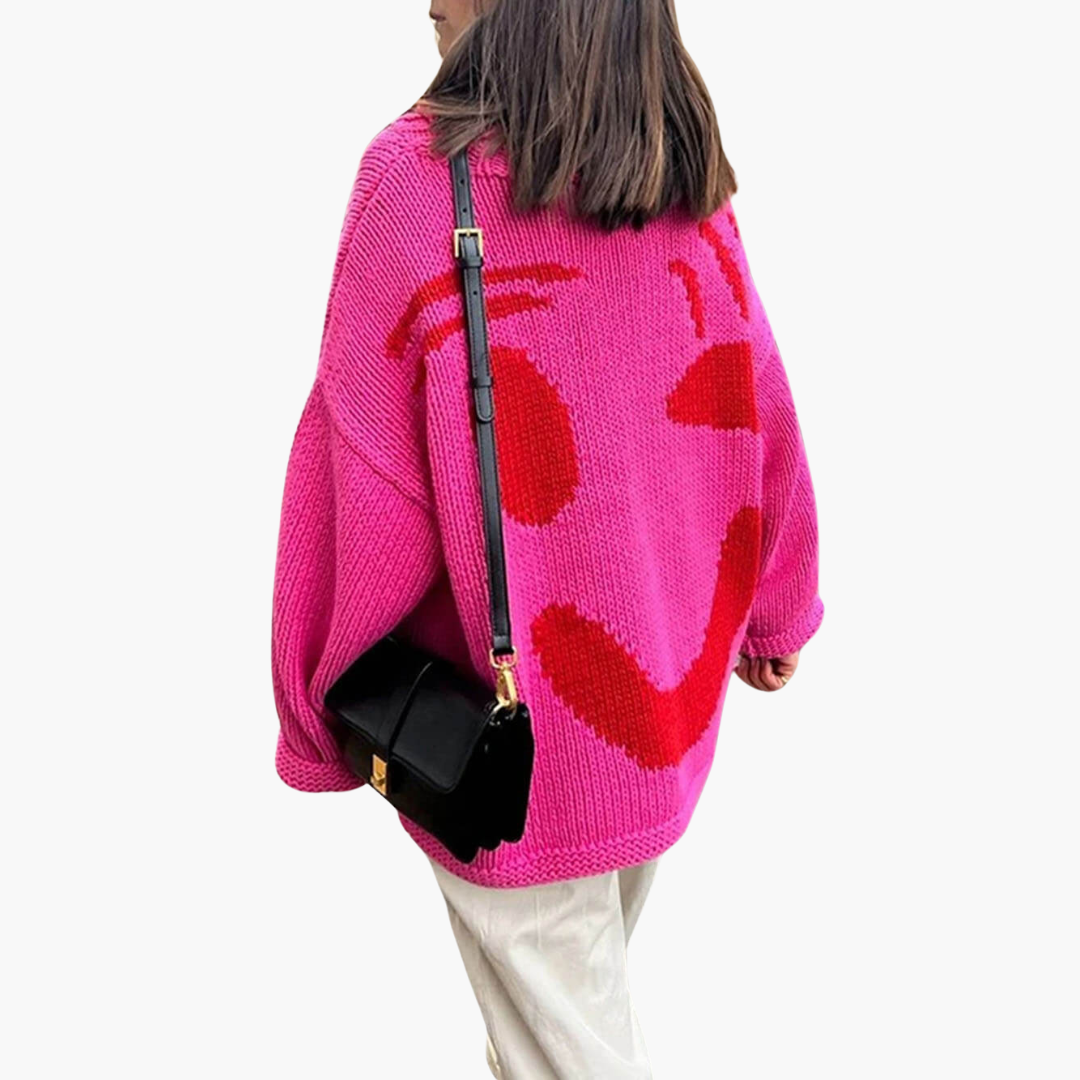Strickpullover für Damen - mit Oversize-Passform und Smiley-Motiv