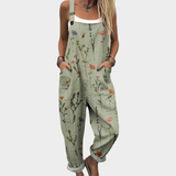 Damen Locker Geschnittene Blumen Latzhose – Lässiger Weite-Bein Overall – Grün