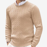 Florian | Herren Frühling Rundhals Strickpullover mit Zopfmuster – Beige