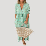 Boho-Midi-Kleid für Damen mit Taschen – Grün