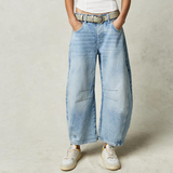 Damen Baggy Jeans Mit Hoher Taille – Hellsblau denim