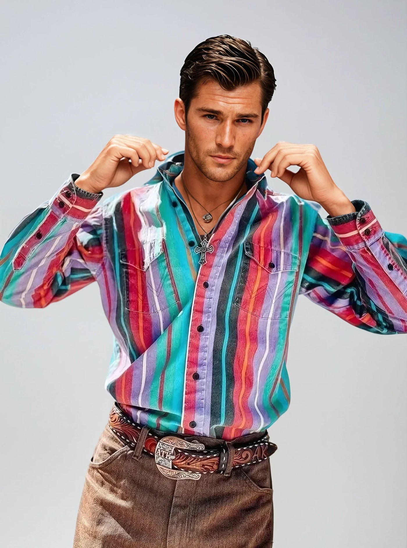 Herren Locker Retro Gestreift Hemd | Klassisch