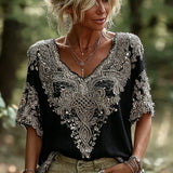 Henrietta - Vintage-Bluse mit Häkel-Details – Schwarz