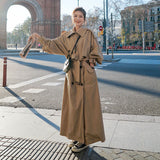 Damen Oversize-Trenchmantel mit Ballonärmeln und Taillengürtel – Khaki