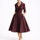 Nadine | Herbst-Hochzeitskleid Mit A-Linien-Schnitt, V-Ausschnitt Und Taschen – Rot