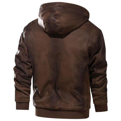 Herren Vegan Lederjacke mit Kapuze