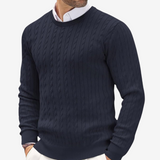 Florian | Herren Frühling Rundhals Strickpullover mit Zopfmuster – Marineblau