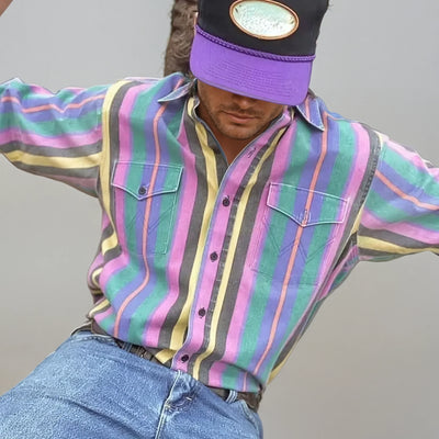 Herren Locker Retro Gestreift Hemd | Klassisch