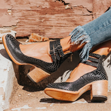 Damen Riemchenschuhe mit hohem Absatz – Schwarze Schlange