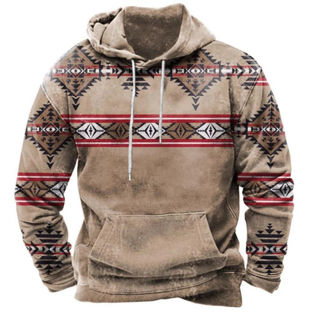 Herren Vintage Tribal Print Kapuzenpulli | Kängurutasche