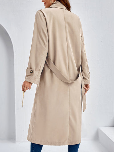 Eleganter Khaki Langer Trenchcoat mit Taillenband für Damen | Ideal für den Winter
