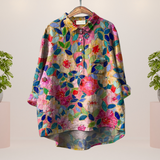 Elena | Lässiges Damen Kunstshirt mit auffälligem Print – Blumen Kunst